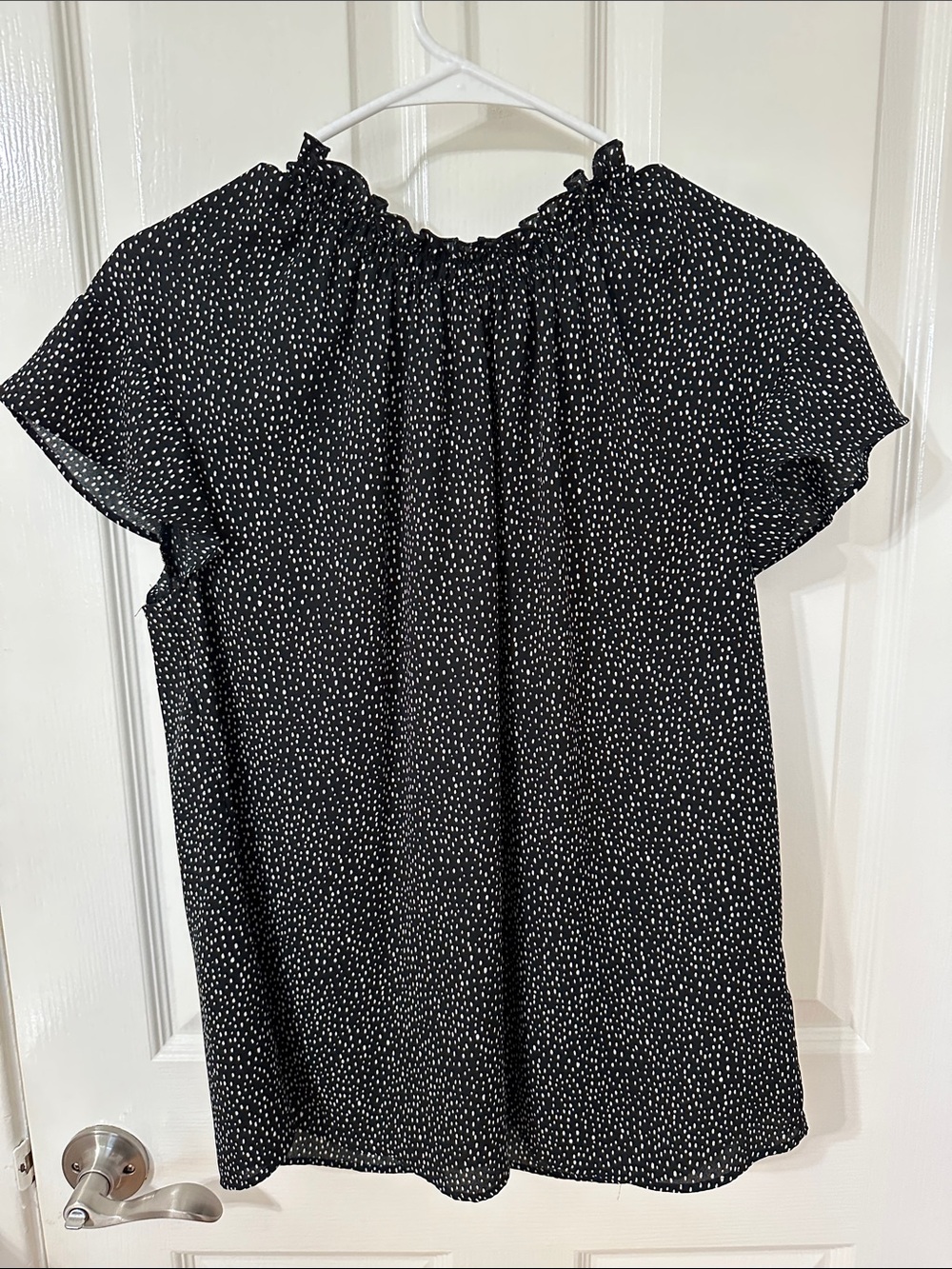 Express Black and White Dot Flutter Sleeve Blouse